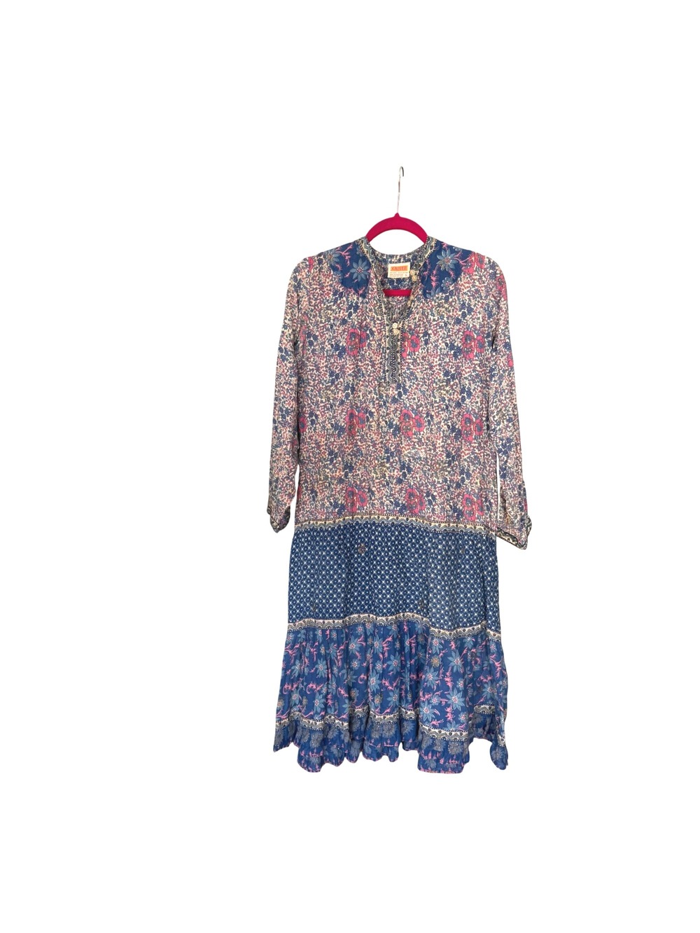 Kaiser Women's Midi Dress Size S Blue Pink Floral Long Sleeve Vintage 70s Boho